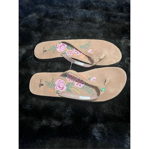 Sanuk Flora The Explora SWS10029 TAN Women's Leather sandals Flip Flops Size 11 - Picture 3 of 5